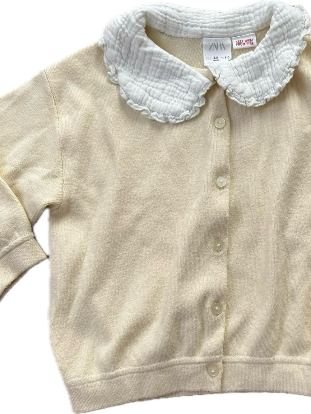 Zara Kids Pale Yellow Cardigan with White Ruffled Collar, 4-5y